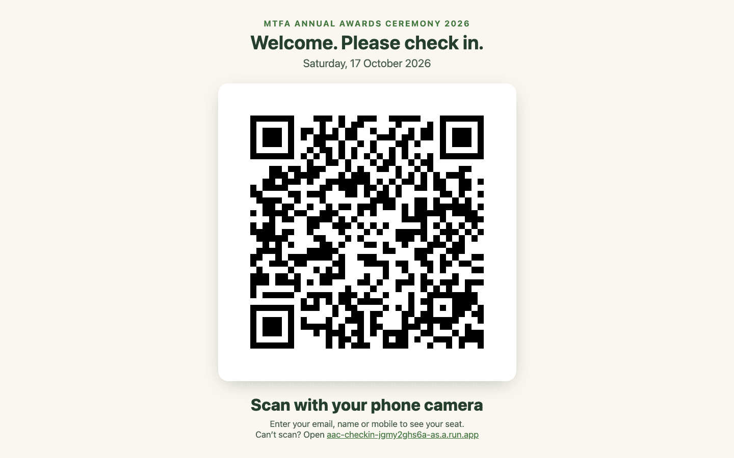 Check-in display at the entrance