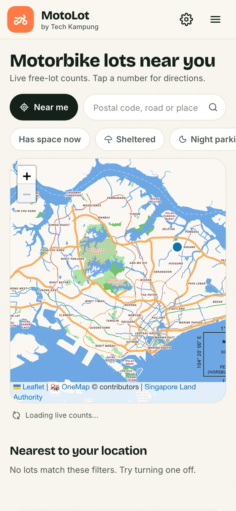 Nearest lots with live free counts